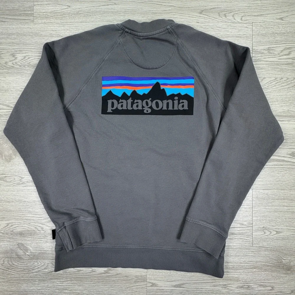 Patagonia Mens Sweatshirt Fitz Roy Logo Grey Small Organic Cotton Pullover